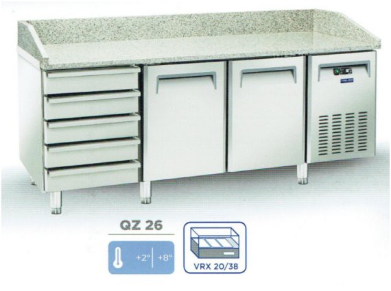 Tavolo refrigerato pizzeria QZ 26 cm.202.5X80 + 2/+8°.